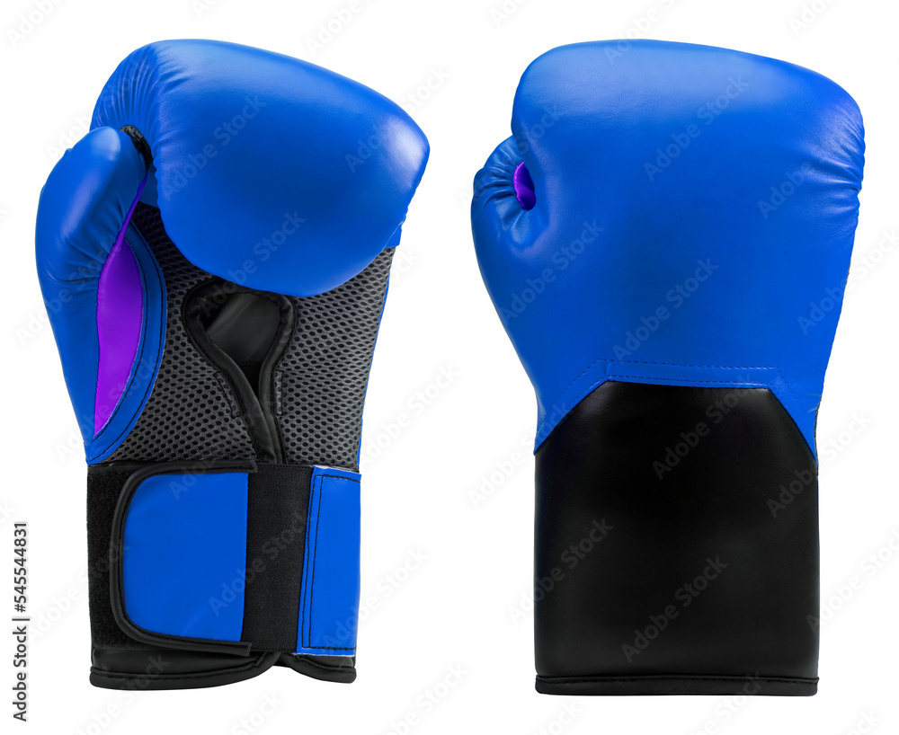 Blue Boxing gloves isolated on white background, Blue and black boxing gloves isolated on white with work path.