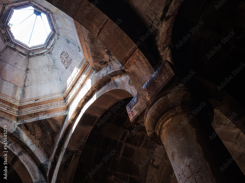 Goshavank, Nor Getik is an Armenian medieval monastic complex of the XII-XIII centuries in the village of Gosh, Tavush region of Armenia. Interior, dome and arched vaults