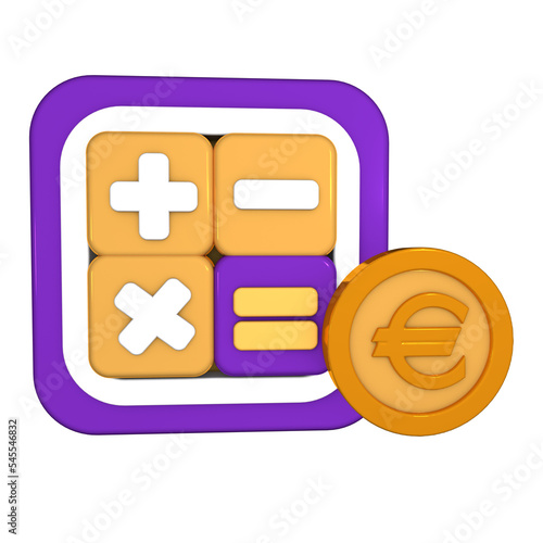 Euro Coin Profit Calculator for Trading Icon  3D Render Illustration with Transparent Background isolated