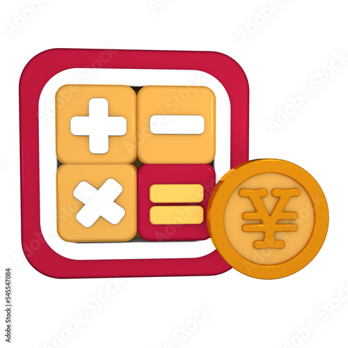 Yen Coin Profit Calculator for Trading Icon  3D Render Illustration with Transparent Background isolated