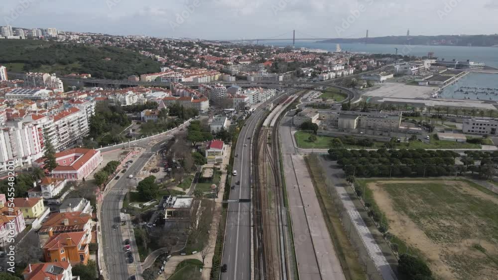 Aerial view of the road following the coastline in Lisbon, Ages, Portugal. Aerial view of the road following the coastline in Lisbon, Ages, Portugal.