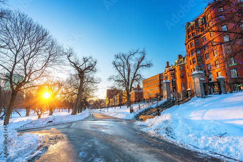 Photographie View on Boston common at winter sunset