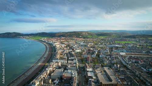 Llandudno, Wales. Aerial view over the seaside town with Victorian Pier and Irish Sea shore. photo