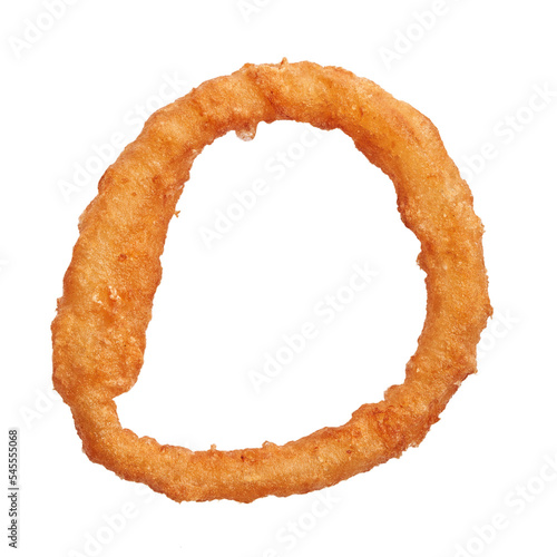  Single fried onion ring over white isolated background