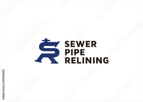 SR logo design with abstract pipe symbol hydrant hose