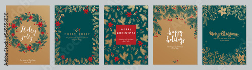 Christmas card set - hand drawn floral flyers. Lettering with Christmas decorative elements. © avian