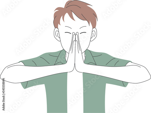 手を合わせてお願いをしている男性のイラスト素材