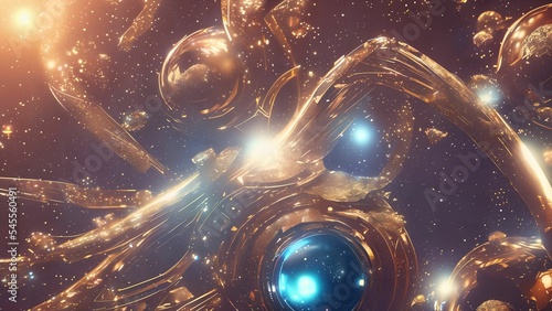 Golden space reflections 3D illustration