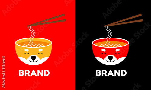 Ramen logo with The shiba inu logo is in the shape of hat is interpreted as Ramen, Japanese food Ramen, Vector Logo Template, Japanese restaurant, Ramen restaurant, food icon, design flat illustration