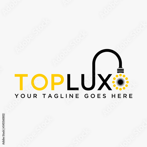 Simple and unique light lamp bulb on letter or word TOP LUX font image graphic icon logo design abstract concept vector stock. Can be used as symbol related to interior or lighting