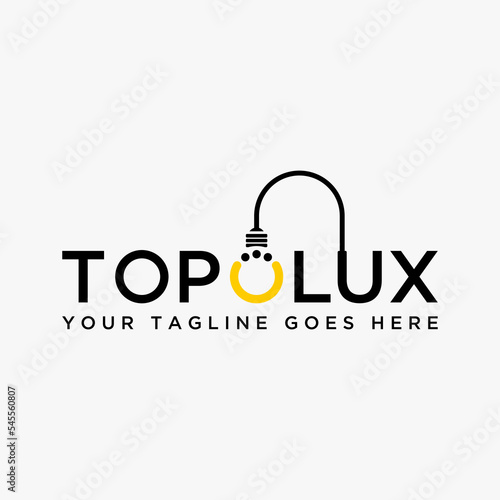 Simple and unique light lamp bulb on letter or word TOP LUX font image graphic icon logo design abstract concept vector stock. Can be used as symbol related to interior or lighting