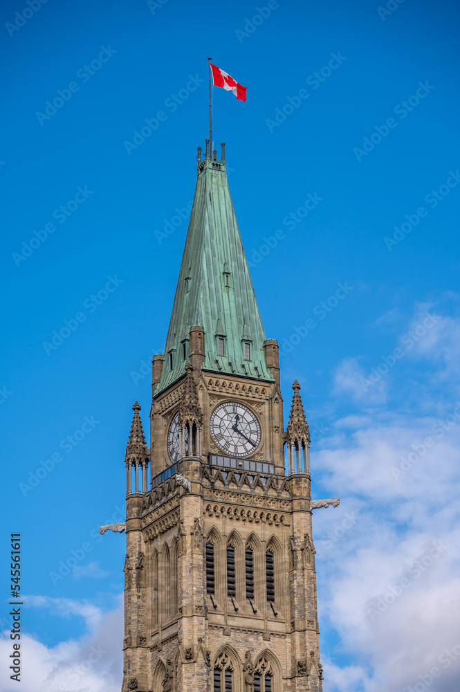 Peace Tower at Canada's Parliament in Ottawa.