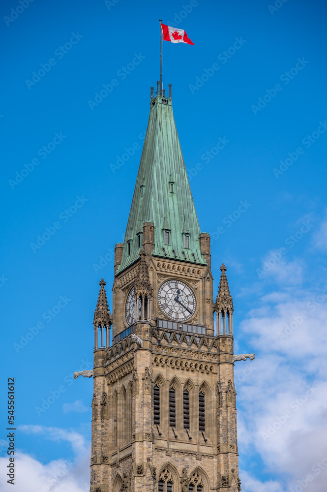 Peace Tower at Canada's Parliament in Ottawa.