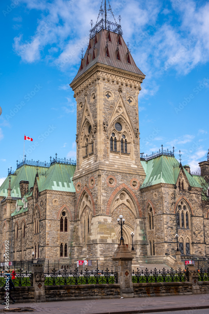 Ottaw, Ontario - October 20, 2022:East Block at Canada's Parliament in Ottawa.