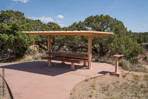 Shaded rest stop picnic area