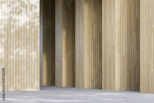 Fototapeta Naklejka Na Ścianę i Meble -  Modern contemporary loft terrace with plank wall and column background 3d render illustration