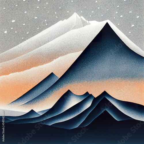 Snow-capped mountain peaks in winter Digital illustration