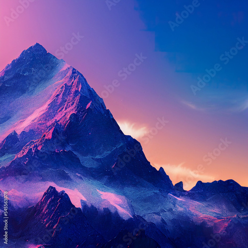 Snow-capped mountain peaks in winter Digital illustration