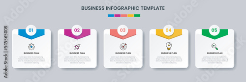 Business infographic design template with icons and 5 options or steps. Can be used for workflow, presentation, etc. Vector illustration