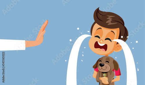 Parent Refusing Adopting a Dog Pet Vector Cartoon Illustration. Adult disagreeing about pet adoption with disappointed little kid
