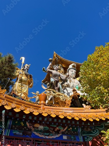 Chinese statue of buddha - Look up - Baipu temple photo