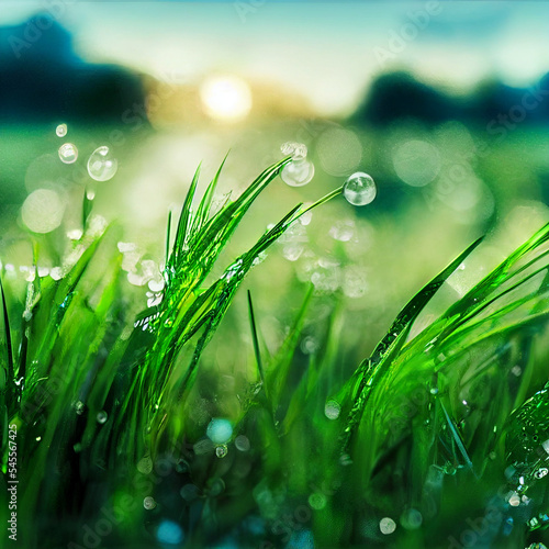morning dew, sunrise on dew, too many dew on grass, grass with dew Fototapet