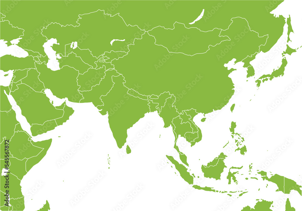 アジア全域の地図、国境線、エコロジー
