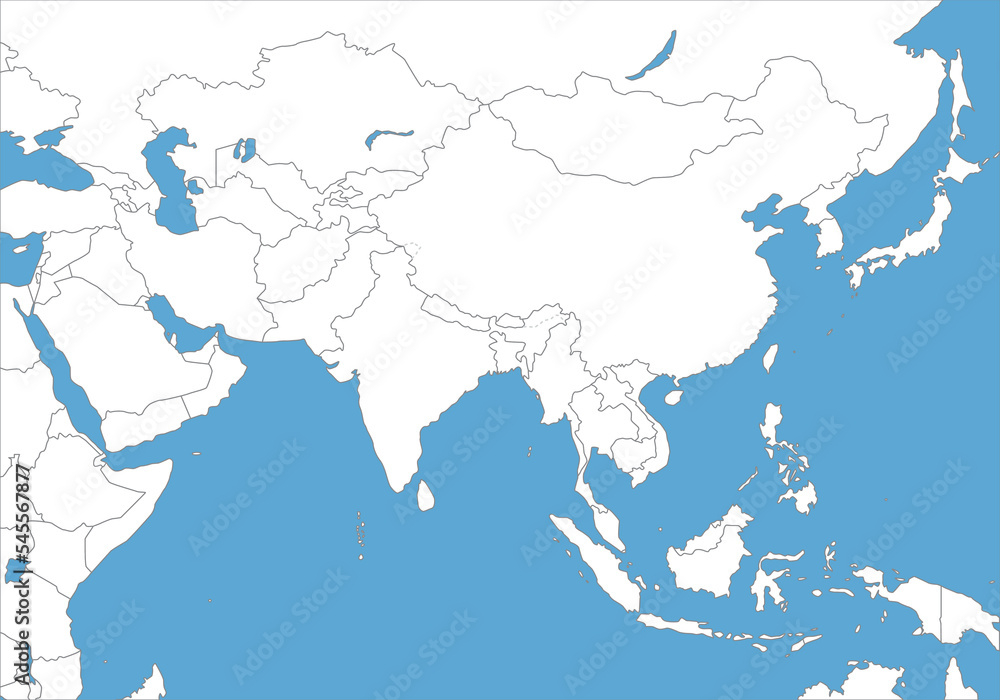 アジア全域の白地図、国境線