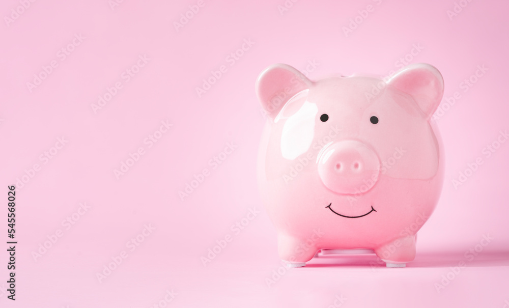 Pink piggy bank for deposit saving banking of investment , retirement to get profit and interest concept.
