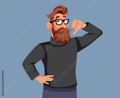 Irritated Man Holding Thumbs Down for Disapproval Vector Cartoon Illustration