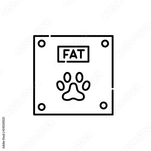 Pet obesity symbol. Paw on electronic scale. Pixel perfect, editable stroke icon