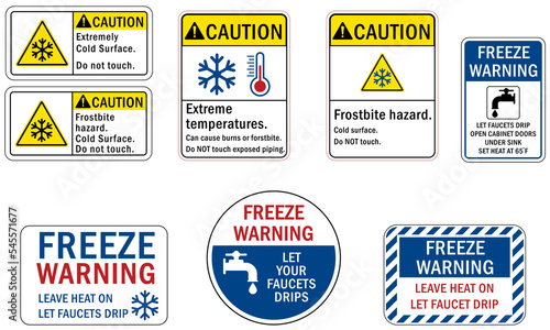 Freeze warning sign and label