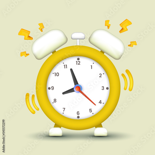 3d Alarm clock kuning wake-up time vector