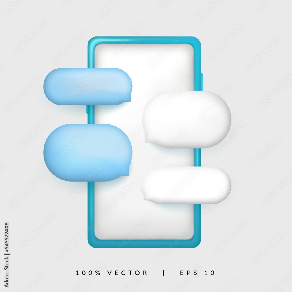 3d smartphone vector with speech chat bubble. Chat by phone. isolated on white background 3d smartphone vector with speech chat bubble. Chat by phone. isolated on white background