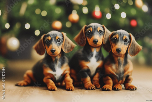 Dachshund Puppies Christmas- AI Generated photo