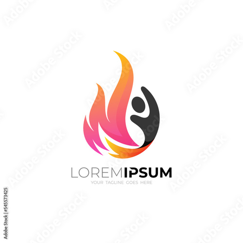 Abstract fire logo and people design, hot icon