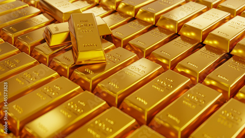 wide shot of gold bars and banking treasure, financial business concept