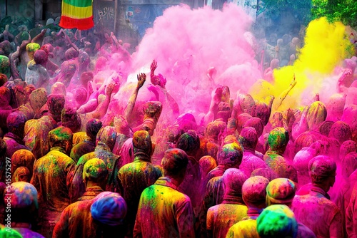 Vibrant Hues: Fauvist-Inspired Depiction of Holi Colors in India