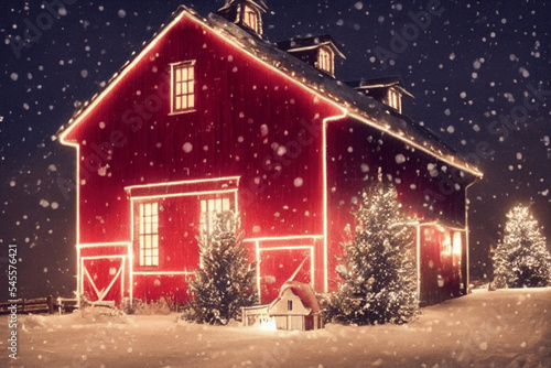 Christmas Winter Landscape Farmhouse Country- AI Generated