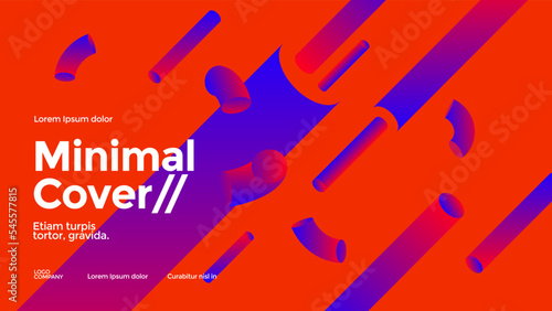 Red and blue background with geometric pipe shapes. Minimal compositions design for cover. Vector