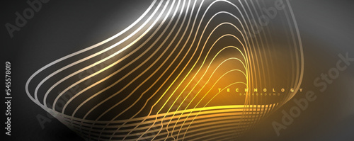 Techno neon wave lines, dynamic electric motion, speed concept. Templates for wallpaper, banner, background, landing page, wall art, invitation, prints