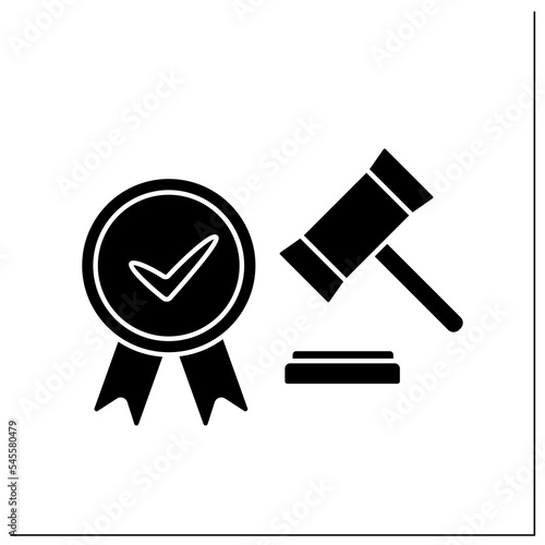 Approve laws glyph icon. Accepted written act, document establishes norms of law. Notary approving. Adopted through legislative process.Filled flat sign. Isolated silhouette vector illustration