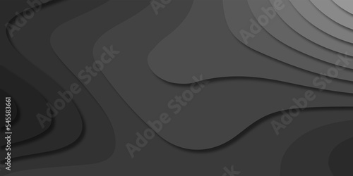 Geometric papercut black luxury background and elements, topography map concept. Abstract paper cut layered black posters. Fluid shapes brochure template. For banner, identity card, cover.