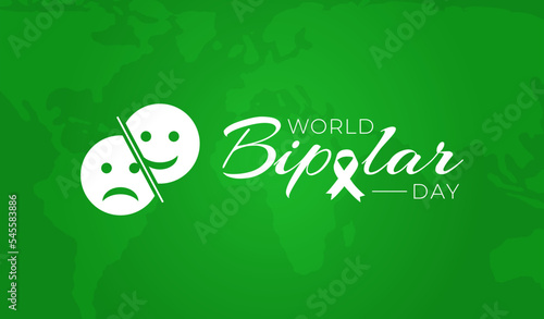 Green World Bipolar Day Background Illustration Banner with Sad and Happy Face and Ribbon