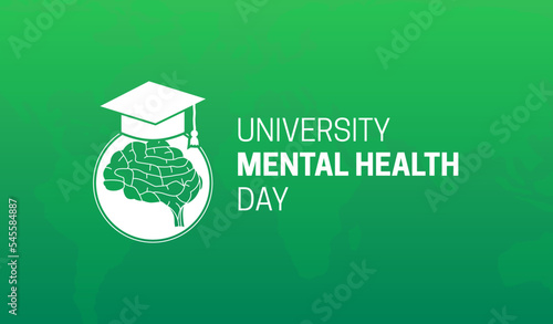 Green University Mental Health Day Illustration with Brain and Student Cap