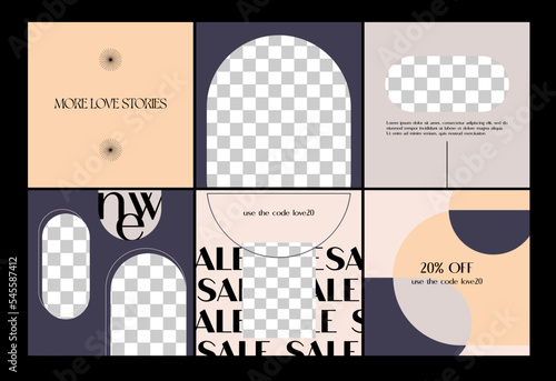Set of instagram post templates with collage element. Mock up for personal blog or shop. Engagement booster.	