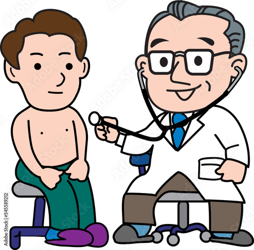 聴診器をあてる医者と患者
