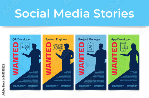 We are hiring QR developer system engineer app development social media stories set vector