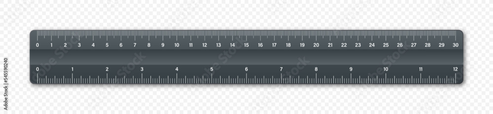 Realistic plastic ruler with measurement scale and divisions, measure ...