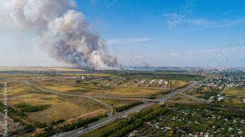 Steppe fire aerial view